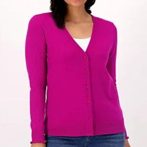 Candace C Bure-5X NWT -Magenta Button V-Neck Cardigan Ruffled Cuffs